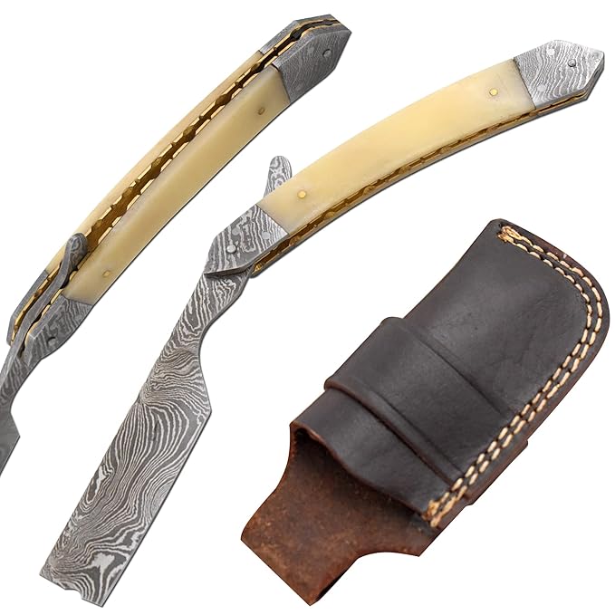 Straight Razor | Straight Edge-Razor Sharp High Hardness Real Damascus Steel Cutthroat Straight Edge-Blade | Barber Razor (332)