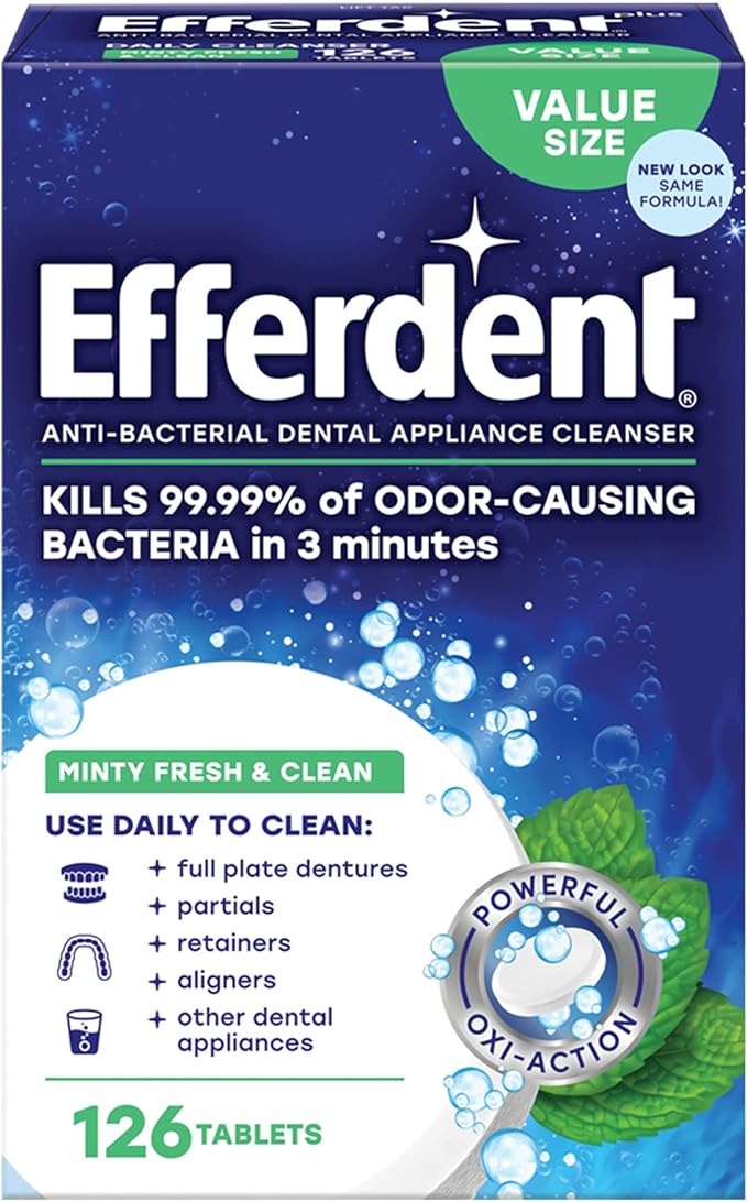 Efferdent Retainer Cleaning Tablets, Denture Cleaning Tablets for Dental Appliances & DenTek Triple Clean Advanced Clean Floss Picks, No Break & No Shred Floss, 150 Count