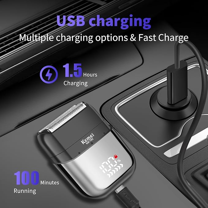 KEMEI Upgraded Foil Shaver, Mini Electric Shavers for Men with USB Type-C Rechargeable, Double Floating Blade Electric Razor for Men and Waterproof with LED KM-T82