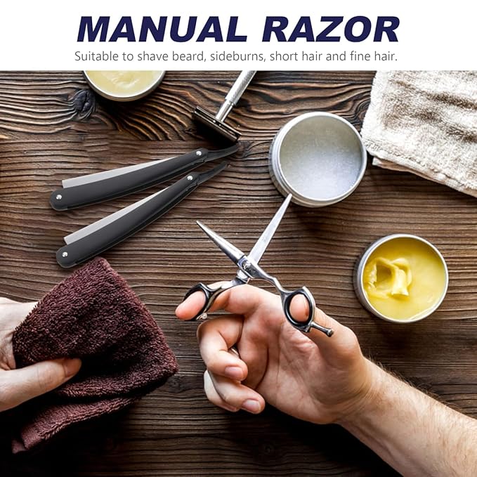 Uonlytech Manual Straight Edge Razor for Men Black Portable Barber Razor Blade Shaper for Precise Shaving and Beard Styling at Home and Travel
