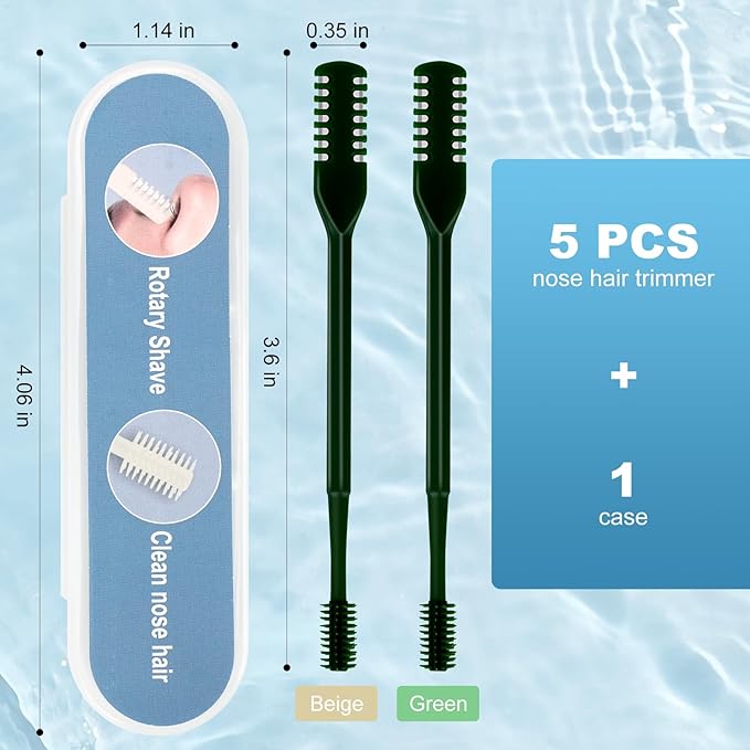 5PCS 2-in-1 Nasal Hair Cutter, Upgrade Manual Double Sided Nose Hair Trimmer Cutter for Women and Men 360°Rotating Nose Hair Remover Grooming Tool knife Razor Portable Nostril hair kit (Dark Green)