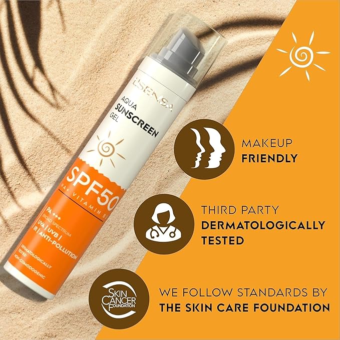 Sunscreen SPF 50 for Oily Skin, Anti-Tan, Waterproof Sun cream, 1% Hyaluronic Aqua Gel, Free from Oxybenzone, For Oily, Combination & Ace Prone Skin, Make-Up Friendly For Women & Men, 50Gram