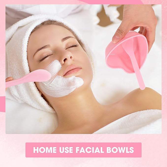 2 Sets Pink Plastic Mixing Bowl with Stirring Spatulas Heart-Shaped Facial Mask Container Pots for DIY Skin Care, Cream, Soap Making & Spa Application