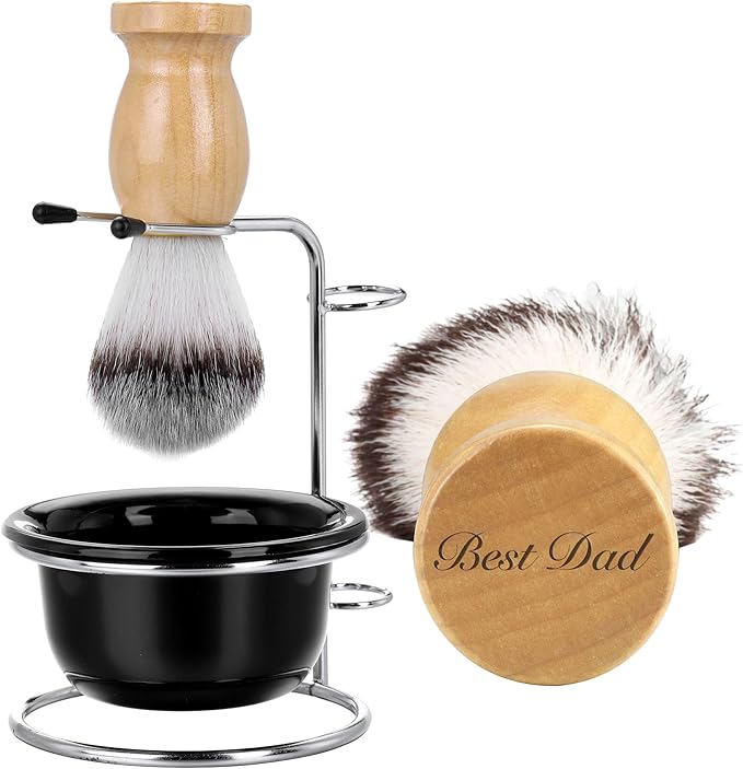 Aethland Personalized Shaving Brush Set for Men Dad, Customized Name Letters Shave Brush Stainless Steel Shaving Razor Holder Soap Bowl Mug Shaving Brush Kit for Men Gifts