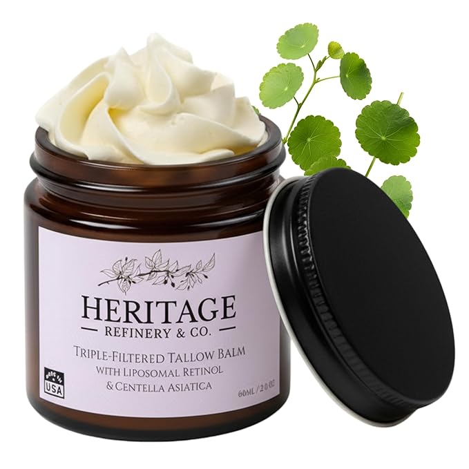 Whipped Beef Tallow for Skin Men & Women with Retinol & Centella Asiatica - Made in USA Wrinkle Repair Anti-Aging Defense Tallow Balm for Face Moisturizer, Grass Fed Skincare - 2 Oz
