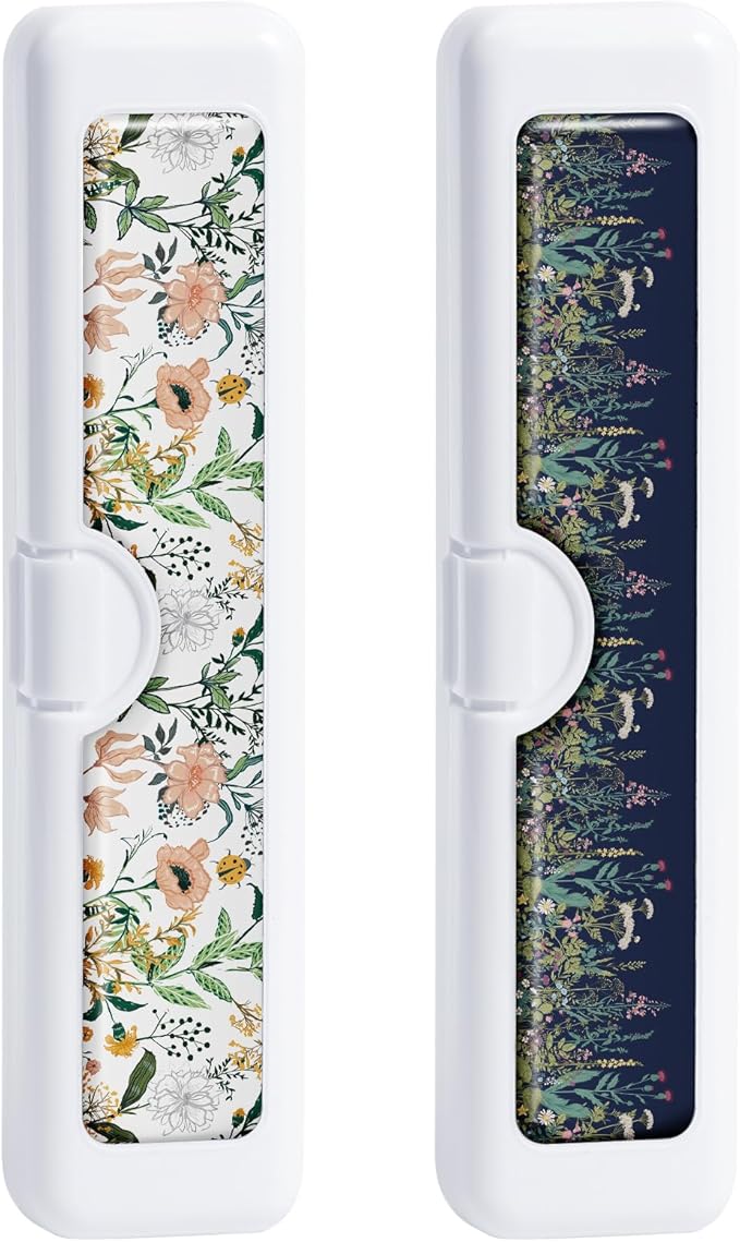2 Pcs Toothbrush Travel Case - Colorful Pattern, Holder and Covers for Toothbrushes, Includes Tongue Scraper Case