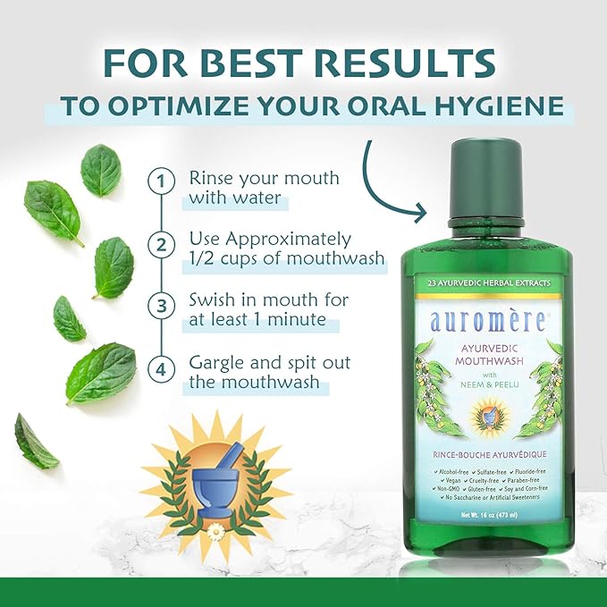 Auromere Ayurvedic Mouthwash - Vegan, Fluoride Free, Alcohol Free, Natural, Non GMO (16 fl oz), 2 Pack