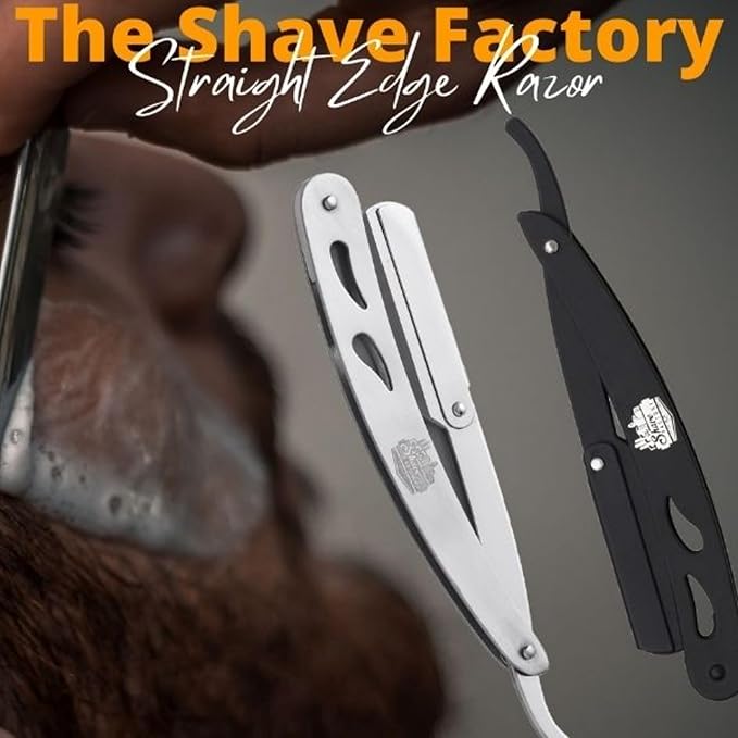The Shave Factory Straight Edge Razor Kit - with Single Stainless Steel razors (Stell + Blue)