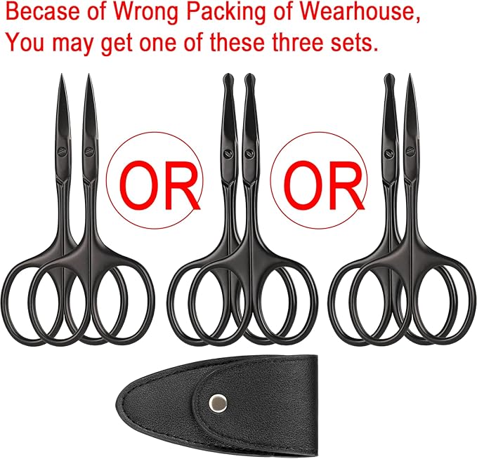 Eyebrow & Rounded Tips Nose Hair Scissors with Carrying Pouch for Men Women,Stainless Steel Small Scissors for Grooming Brow, Beard, Mustache, Eyelashes, Ear Hair,Hair Cutting (Black)