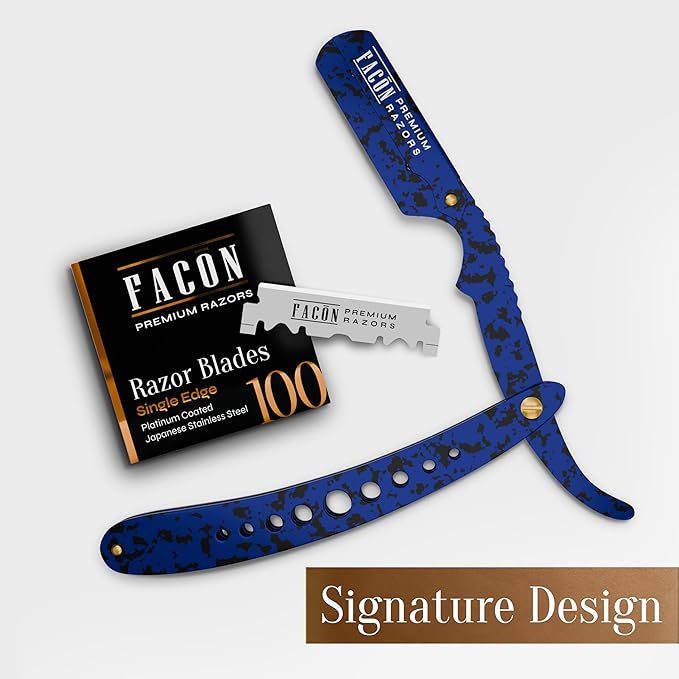 Facón Straight Razors for Men - Professional Barber Straight Edge Razor Kit with 100 Blades, Classic Stainless Steel Barbero Shaver for a Smooth & Precise Shave, Premium Barber Razor for Men's Shaving