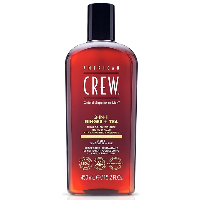 AMERICAN CREW 3-in-1 Ginger & Tea, Shampoo, Conditioner & Body Wash for Men, All-in-One Care with Revitalizing and Refreshing Fragrance, 15.2 fl oz