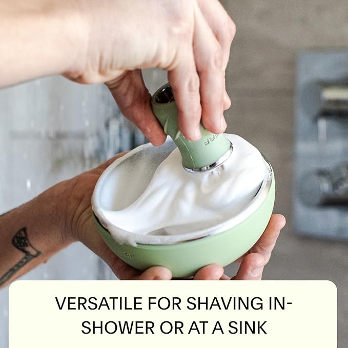 Leaf Shave | Leaf Bowl - Stainless Steel and Silicone Grooming Bowl Compatible with Brush Sets, Soap Bars and Refills for Lathering - Sage