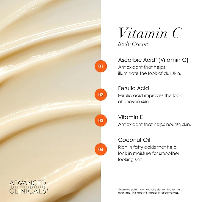 Advanced Clinicals Brightening Vitamin C Body Cream + Potent Vitamin C Face Moisturizer Gel Cream 2pc Skincare Set For Women & Men To Diminish Appearance Of Dark Spots, Wrinkles, & Dry Skin, 2pc Set