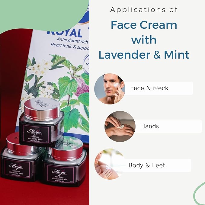 Merja Herbs Moisturizer Cream for Men with Lavender, Mint, Aloe & Collagen -Enhances Skin Elasticity -Light Floral Fragrance 50ml 1.7oz (Pack of 1)