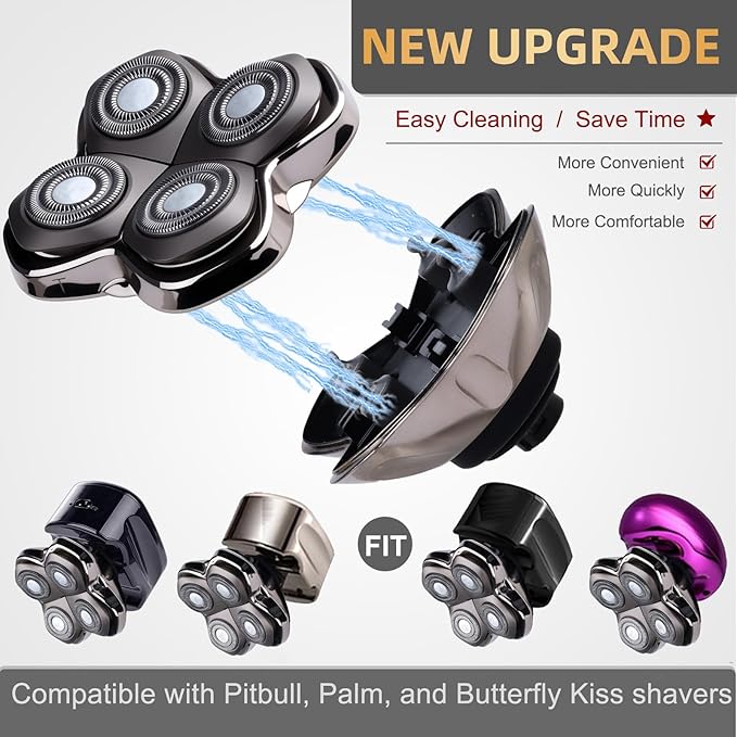 2Pack Pro 4 Shaver Replacement Heads Compatible with Skull Pitbulls Gold PRO, Silver PRO, Platinum PRO Head Shavers, Electric Shaver Half Head for Men/Women (2 PACK FOUTE)