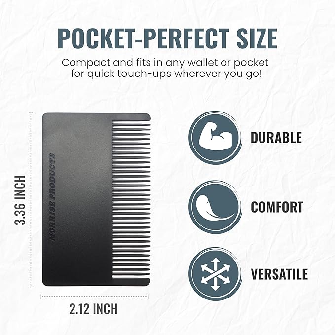 3 Pack Mini Hair & Mustache Styling Comb Kit - Anti-Static Portfolio Combs for Men's Beard Care, Grooming and Detangling - On-The-Go