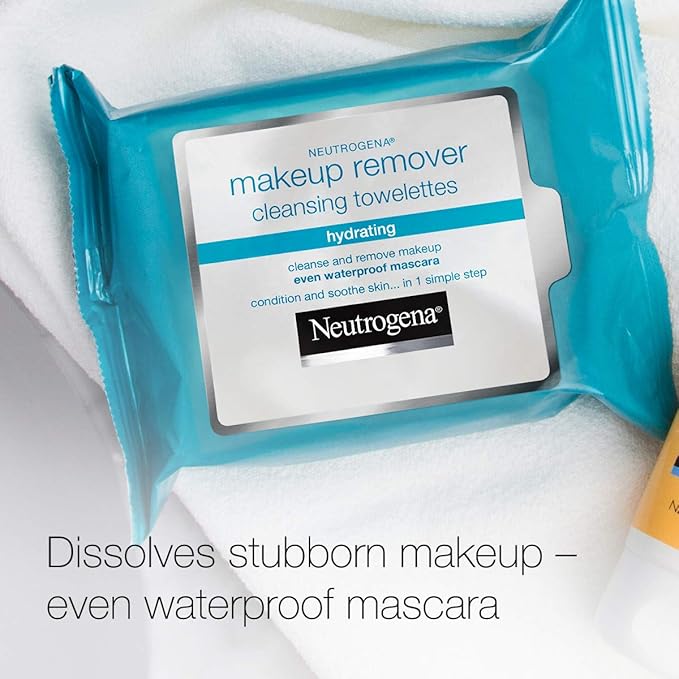 Neutrogena Hydrating Makeup Remover Face Wipes, Pre-Moistening Facial Cleansing Towelettes to Condition Skin & Remove Dirt, Oil, Makeup & Waterproof Mascara, Alcohol-Free, Value Pack 25 ct