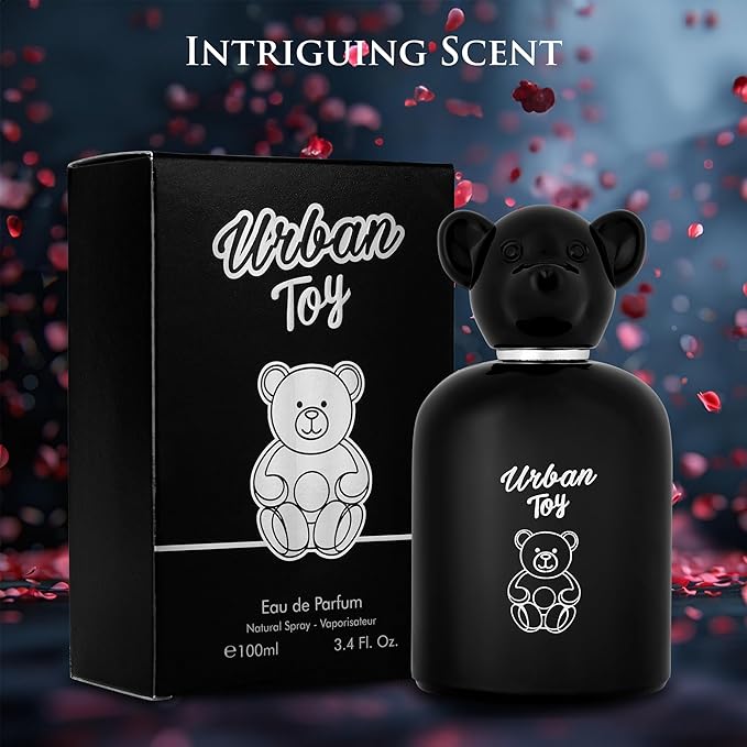 Urban Toy Eau De Parfum for Men 3.4 fl Oz - Top Notes of Italian Bergamot, Green Pear, Elemi, Pink Pepper & Indonesian Nutmeg - Base Accords of Haitian, Cashmeran, Sandalwood & Amber - 100ml Bottle