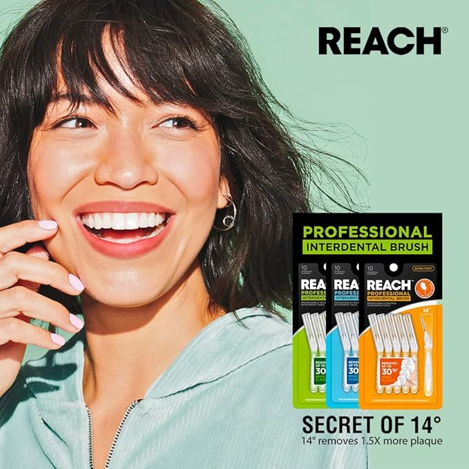 Reach Interdental Brush Cleaners, 0.7mm, Extra Tight, Sensitive Gum Protection, Plaque Remover for Teeth, Braces Flossers, Braces Brush, Dental Toothbrushes, Oral Care, 2 Pack, 10 Count