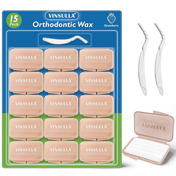 VINSULLA Orthodontic Wax for Braces - 750 Precut Dental Wax Dots Braces Wax Strips,Safe for Kids & Adults,Wax for Dental Brackets & Aligners 15Pack