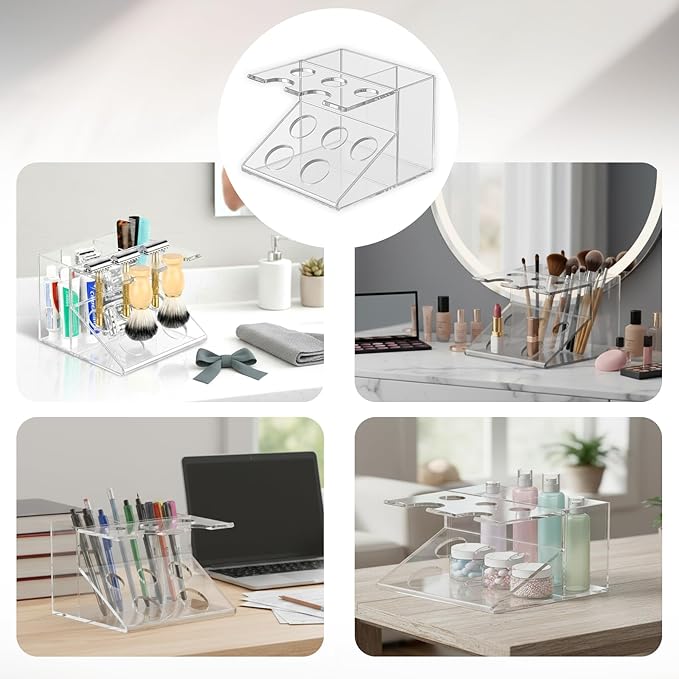 Shaving Brush Stand and Razor Holder, Safety Razor Stand for Men with Smooth Scratch-Resistant Surface - Multi-Function Storage Solution to Prolong Your Brush Life - Fits Most Razors and Brushes