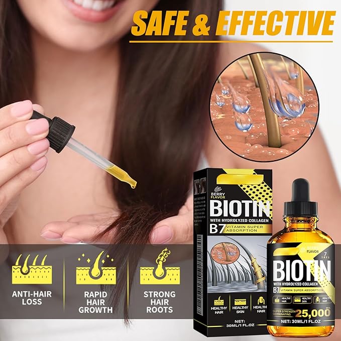30ml Biotin & Collagen Hair Growth Oil - Scalp Treatment for Hair Loss, Anti Hair Loss Serum with Rosemary Oil & Vitamin E for Thinning Hair, Men & Women