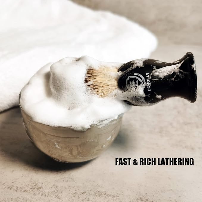 Men's Travel Shaving Brush Set-3pcs Wet Shave Kit with Synthetic Hair Brush, Stainless Bowl & Stand-Lightweight, Quick Dry, Easy to Carry by Echolly
