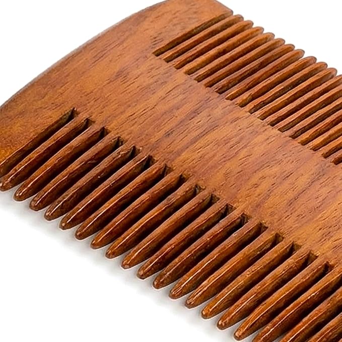 2Pcs Wood Beard Comb, Handmade Natural Sandalwood Comb, Anti-Static Fine & Wide Tooth Pocket Combs for Beard, Mustache, Hair Styling and Detangling