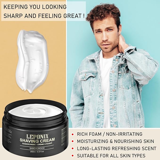 Shaving Cream Mens – 8.5oz Extra Large Shave Cream - Rich Lather Prevents Razor Burn & Irritation, Moisturizes Dry Skin - Gentle Formula for Seniors - Secret Santa Gifts