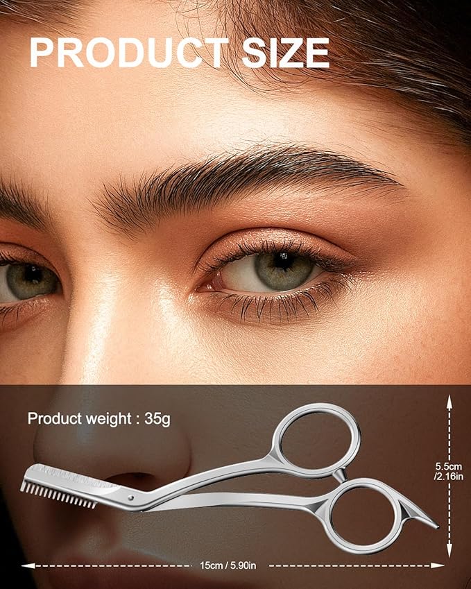 FERYES Eyebrow Trimmer Scissors with Combs, Stainless Steel Scissor & Comb in One, Precision Eyebrow Trimming Scissors for Women and Men