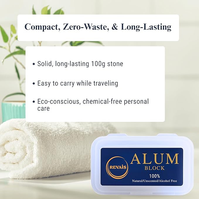 Natural Alum Block 100g – 100% Pure Fitkari Stone Deodorant & Aftershave for Men, Soothes Razor Burn & Shaving Cuts, Astringent, Non-Staining, Unscented, Alcohol-Free, Gentle on Skin