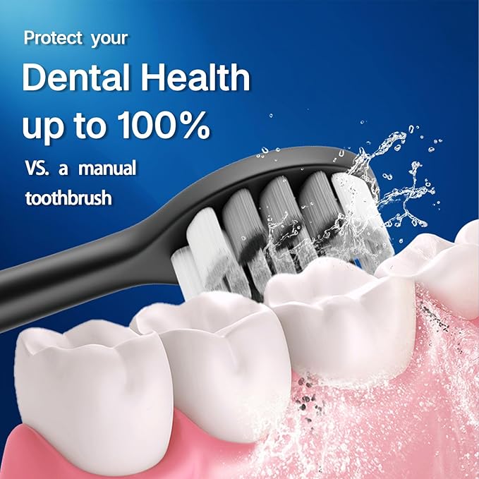 Sonic Electric Toothbrush with 10 Brush Heads for Adults and Children, Up to 90 Days on a Single Charge, 5 Modes, Built-in 2-Minute Smart Timer, IPX8 Waterproof Electric Toothbrush (Black)