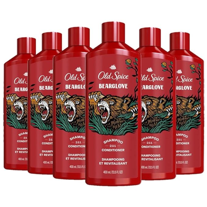 Old Spice Bearglove 2-in-1 Shampoo & Conditioner for Men, Healthier, Fuller, More Moisturized Looking Hair, 13.5 Fl Oz Each (Pack of 6)