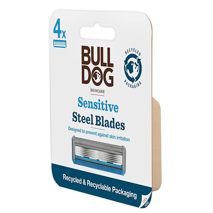 Bulldog Skincare - Sensitive Steel Blades - Men's Razor Blade Refills – Contains 4 Blade Heads