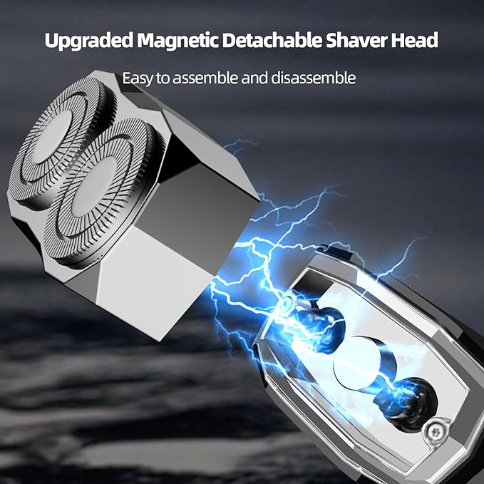 Cyberpunk Mini Electric Shaver, Portable Electric Razor for Men, Smart Display, IPX7 Waterproof, Wet & Dry Shaving, Rechargeable Cordless Rotary Shaver for Home, Office, Car, Gifts