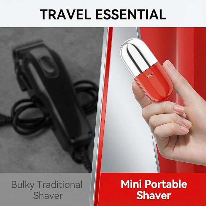 Mini Electric Razor, Facial Hair Removal for Women: Rechargeable Waterproof Shaver – Cordless Travel Razor for Face, Underarms & Sensitive Areas, Portable Grooming Gift, Electric Razors for Women, Red