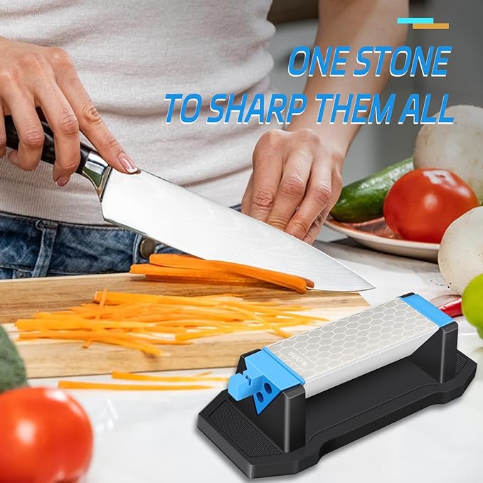 Diamond Sharpening Stone,3 Side 400/1000/6000 Grit Premium Industrial Diamond & Ceramic Whetstone Knife Sharpener Stone With Edge Grip holder and Non-slip Base