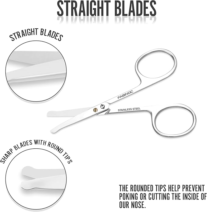 Nose Hair Scissors for Men & Mustache Scissors with Round Tip – Professional Eyebrow Scissors for Safe Facial Hair Grooming and Trimming (Nose-Straight)