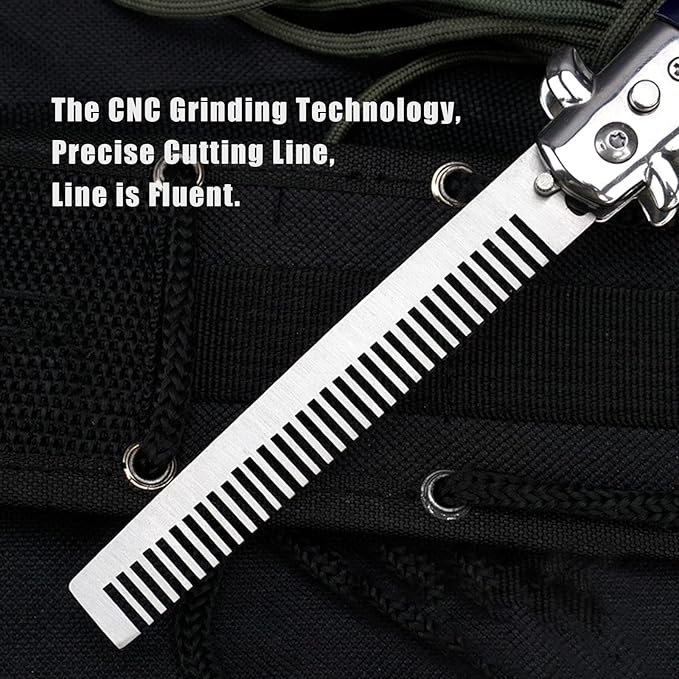 Folding Pocket Comb, Stainless Steel Beard Comb for Men, Switchblade Fine Tooth Mustache Combs Designed for Hair Salon Beauty Tool (Black)