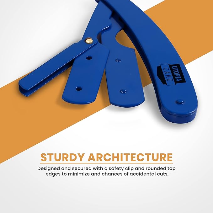Utopia Care Professional Straight Razor for Men, Barber Straight Edge Razor Safety with 100 Pack Blades, Blue