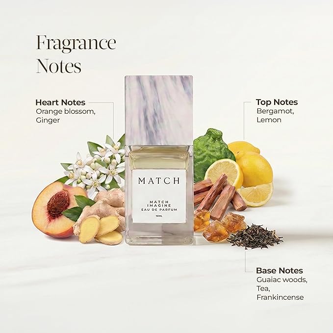 Match Imagine Eau de Parfum – Citrus Amber Woody Fragrance with Bergamot, Ginger & Frankincense – Long-Lasting Unisex Luxury Perfume 50ml / 1.7 fl oz