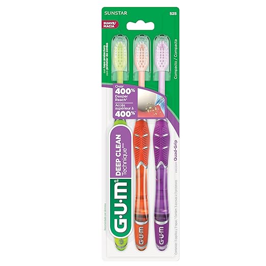 GUM Technique Deep Clean Toothbrush - Compact Head - Soft Toothbrushes for Adults with Sensitive Soft Bristles, 3 Count (Pack of 2)