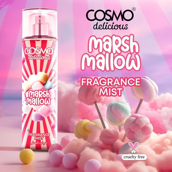 Cosmo Delicious Marshmallow Fragrance Mist 150ml, Sweet Marshmallow & Vanilla Scent, Light Gourmand Body Spray, Perfect For Everyday Wear, Long Lasting Perfume For Women & Men