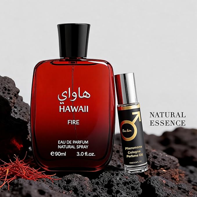 Hawaii Fire Eau de Parfum for Men, Marine & Amber Fragrance with Sage, Cherry and Ambergris, 3.4 Fl Oz&Pheromone Parfum