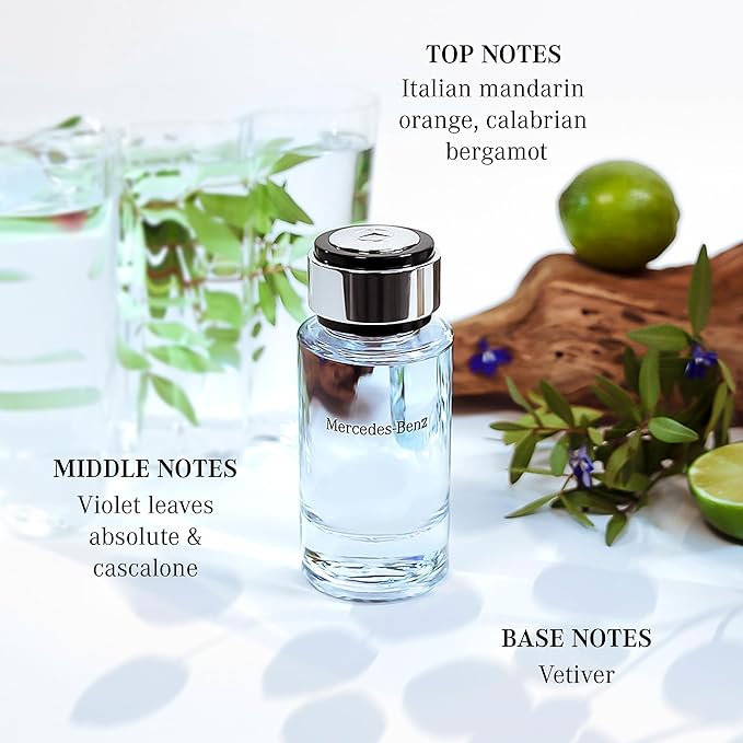 Mercedes Benz Cologne for Men - 4 Fl Oz - Eau De Toilette Perfume Spray for Man - Woody & Musky Scent - Luxury Long Lasting Fragrance with Notes Of Violet leaves, Cascalone & Vetiver