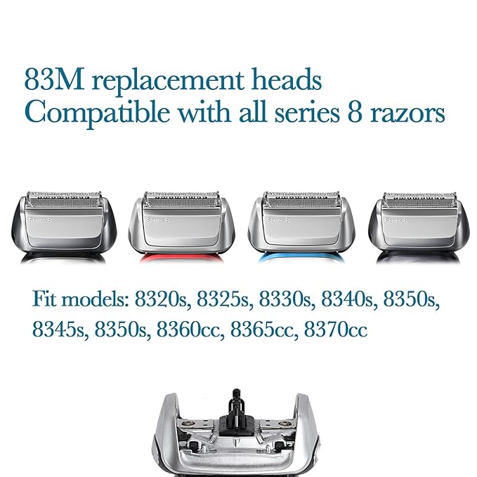 2 Pack Series 8 Wet and Dry Replacement Heads for all S8 Razors, 83M Shaver Head With Smooth and Close Shaving, No Pulliing.