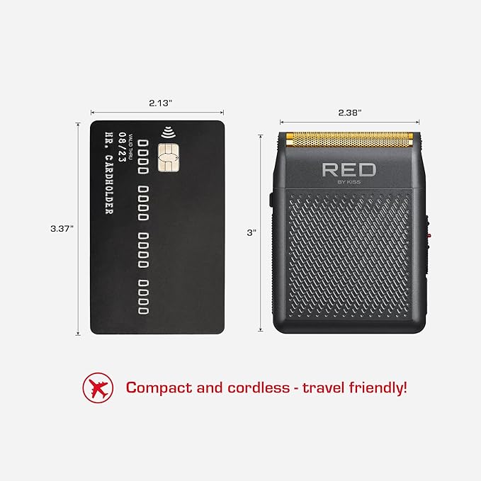 RED by Kiss Cordless Mini Shaver for Men, Compact High-Precision, Quick USB-C Charging, Non-Slip Grip, Long-Lasting Battery, Travel-Friendly Design, Powerful Motor for Efficient Shaving (Black)