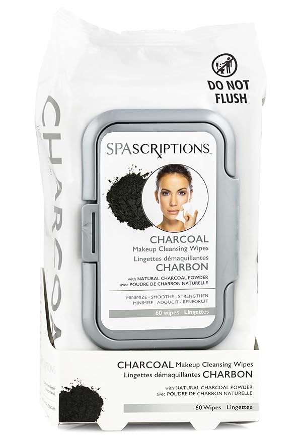 SpaScriptions Charcoal Cleansing Facial Wipes - Deep Cleansing, Purifying, Makeup Remover Wipes for Pore Cleansing, Impurities & Oil Control, Daily Use Face Wipes for All Skin Types, 1-Pack (60ct)