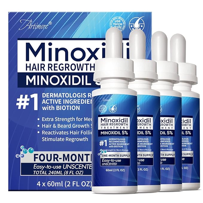 5% Minoxidil Hair Growth Serum for Men & Women with Biotin: Minoxidil for Men and Women, 5 Percent, Hair Regrowth Treatment, Extra Strength (8 FL OZ, Dropper 4)