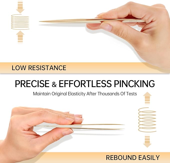 MGER Isolation Tweezers for Eyelash Extensions - Straight & Pointed Isolation Tweezers for Individual Lashes, Effortless Application with Precision Tweezers, Gold